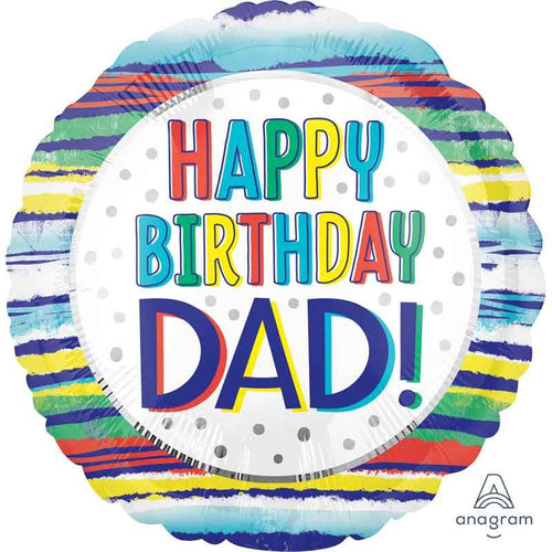 18"/ 46cm HAPPY BIRTHDAY DAD PAINTED STRIPES ROUND FOIL BALLOON