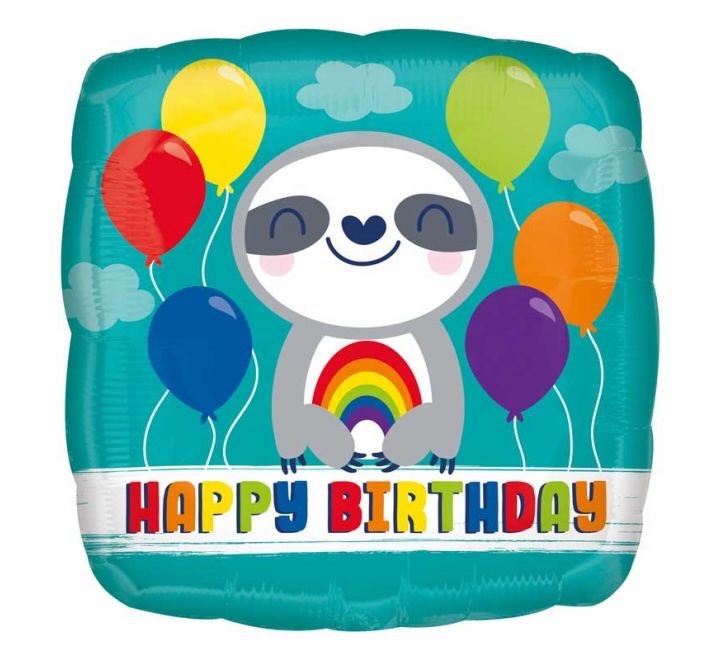18"/ 46cm HAPPY BIRTHDAY SLOTH WITH RAINBOW SQUARE FOIL BALLOON