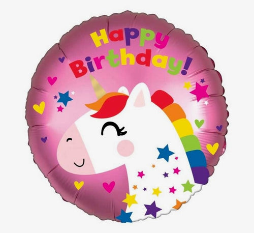 18"/ 46cm HAPPY BIRTHDAY! FUCHSIA UNICORN ROUND FOIL BALLOON