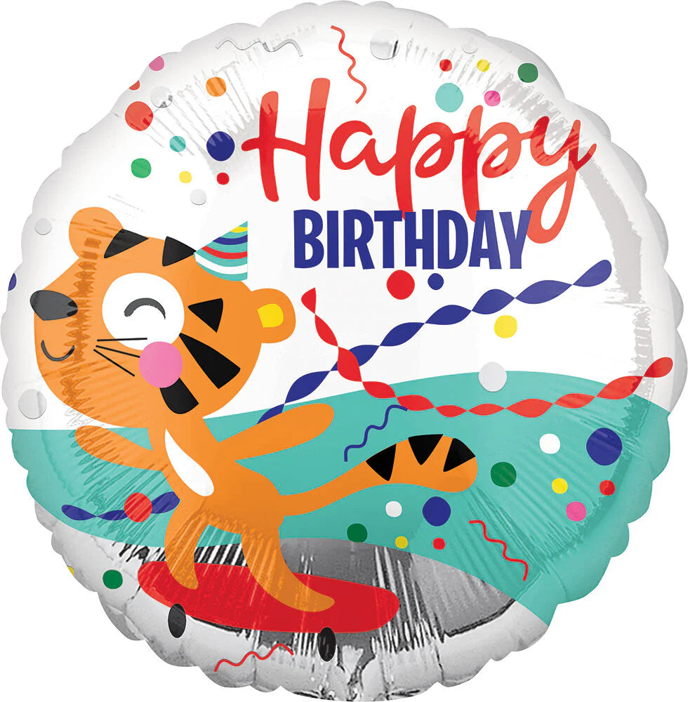 17"/ 43cm HAPPY BIRTHDAY TIGER ROUND FOIL BALLOON