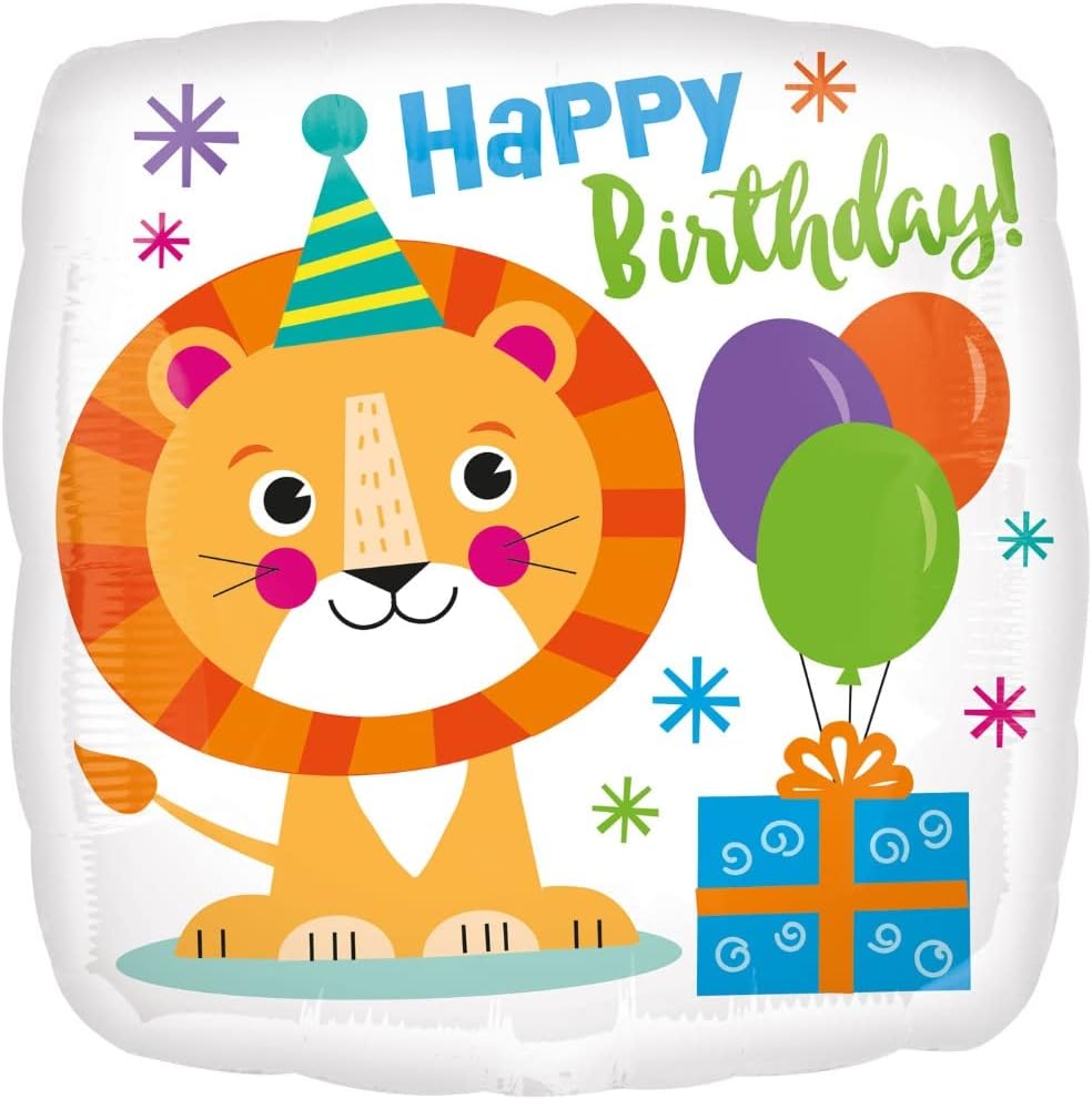 18"/ 46cm HAPPY BIRTHDAY LION SQUARE FOIL BALLOON