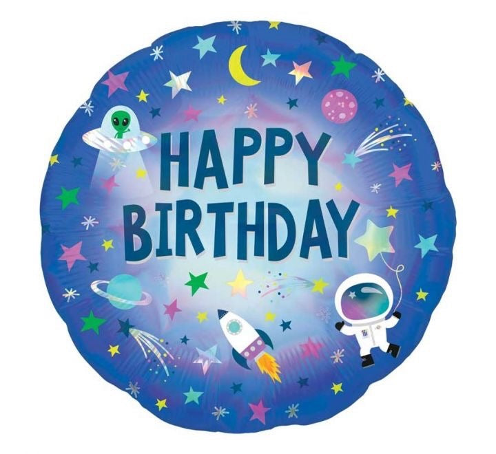 18"/ 46cm HAPPY BIRTHDAY SPACE ROUND FOIL BALLOON