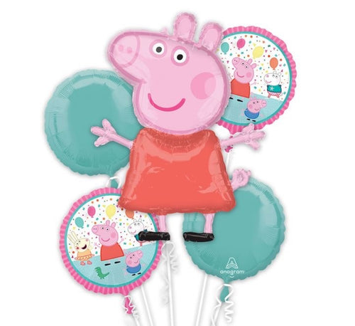PEPPA PIG 5 PIECE FOIL BALLON BOUQUET (1x32", 4x18"/ 1x81", 4x46cm)