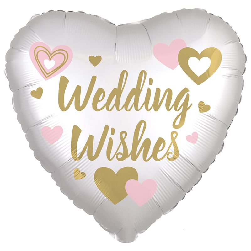 18"/ 46cm WHITE WEDDING WISHES HEART SHAPE FOIL BALLOON
