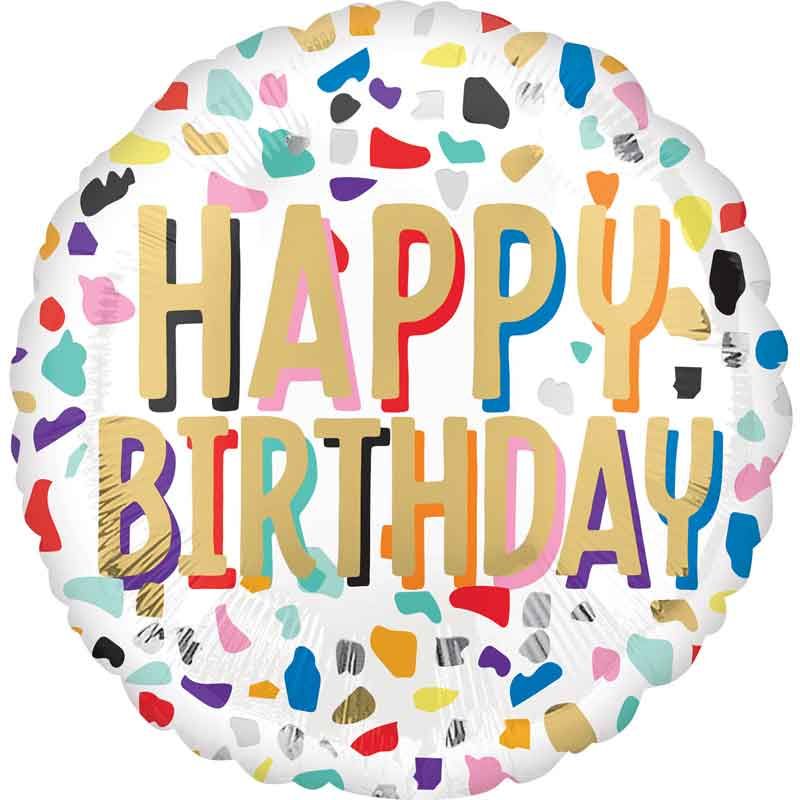 18"/ 46cm HAPPY CONFETTI BIRTHDAY ROUND FOIL BALLOON