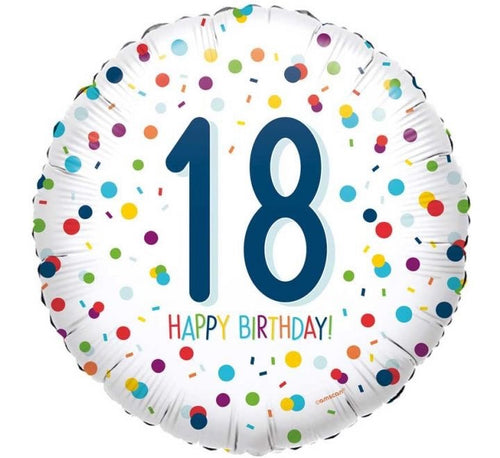 18"/ 46cm CONFETTI 18 HAPPY BIRTHDAY ROUND FOIL BALLOON