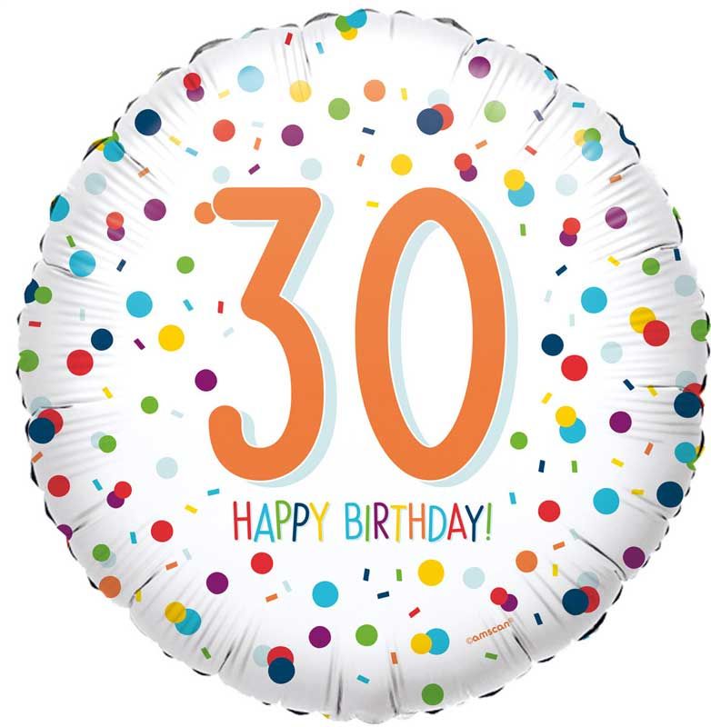18"/ 46cm CONFETTI BIRTHDAY 30 ROUND FOIL BALLOON