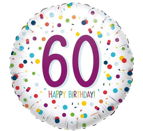 18"/ 46cm CONFETTI HAPPY 60TH BIRTHDAY ROUND FOIL BALLOON