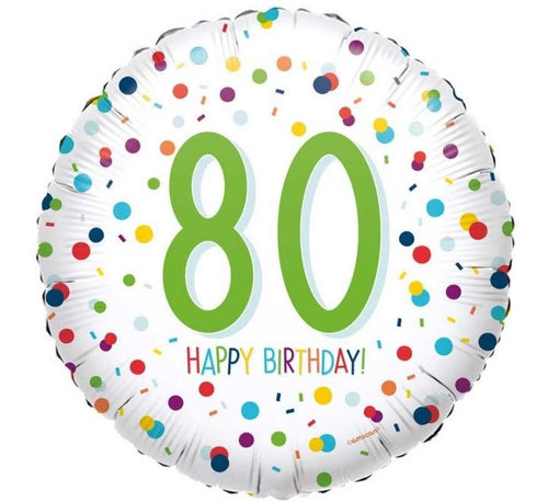 18"/ 46cm CONFETTI HAPPY 80TH BIRTHDAY ROUND FOIL BALLOON