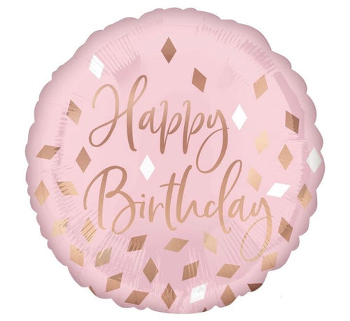 18"/ 46cm HAPPY BIRTHDAY GOLD CONFETTI BLUSH ROUND FOIL BALLOON