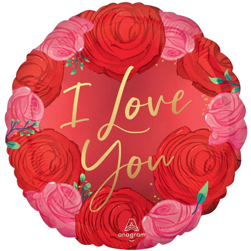 18"/ 46cm I LOVE YOU SATIN ROSES ROUND FOIL BALLOON