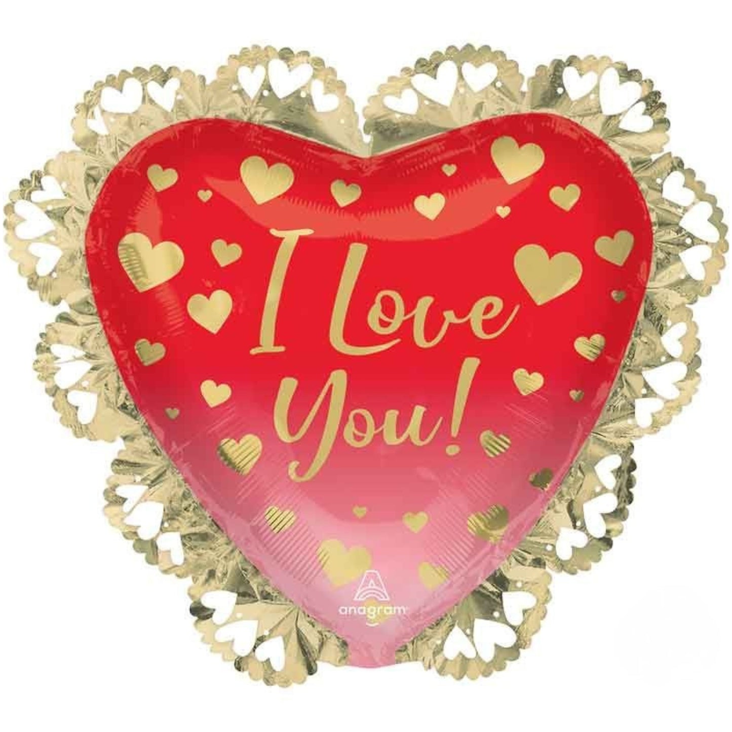 23"/ 58cm I LOVE YOU OMBRE & GOLD HEARTS SUPERSHAPE FOIL BALLOON