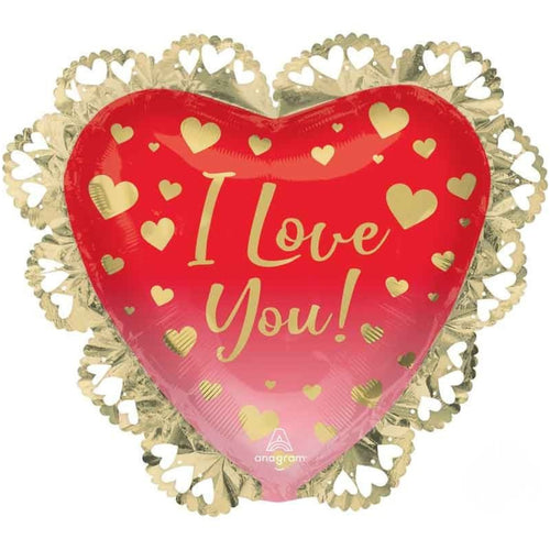 23"/ 58cm I LOVE YOU OMBRE & GOLD HEARTS SUPERSHAPE FOIL BALLOON