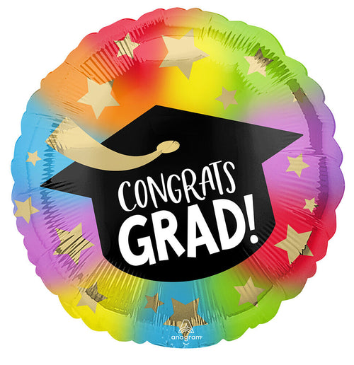 18"/ 46cm COLOUFUL CONGRATS GRAD! ROUND FOIL BALLOON