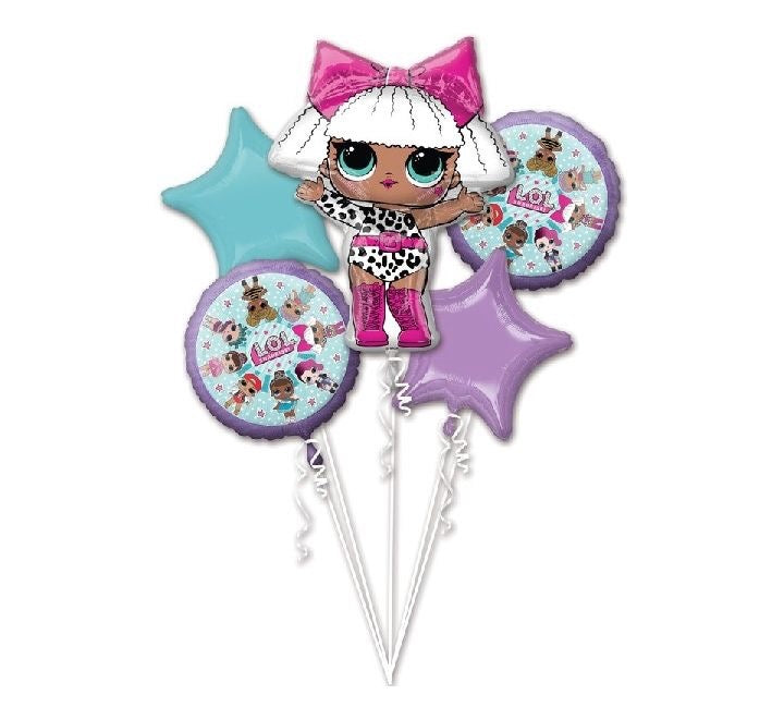 LOL SURPRISE 5 PIECE FOIL BALLON BOUQUET (1x34", 4x18"/ 1x86cm, 4x46cm)