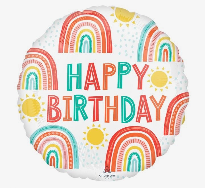 18"/ 46cm HAPPY BIRTHDAY RAINBOWS ROUND FOIL BALLOON