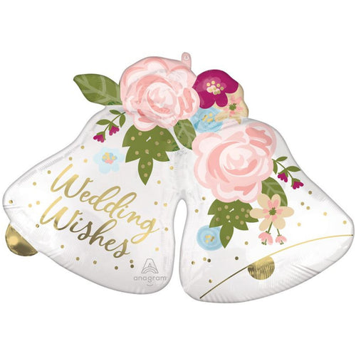 33"/ 84cm WEDDNG WISHES BELLS SUPERSHAPE FOIL BALLOON