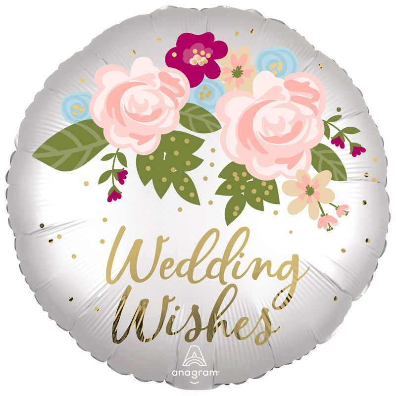 18"/ 46cm WEDDING WISHES FLORAL ROUND FOIL BALLOON