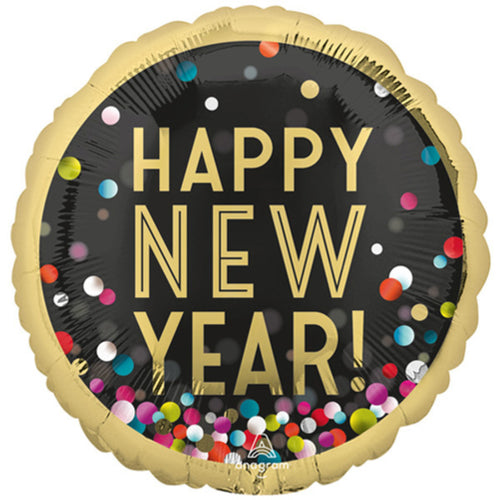 28"/ 71cm NEW YEAR COLOURFUL CONFETTI GIANT ROUND FOIL BALLOON