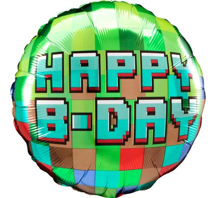 18"/ 46cm PIXEL PARTY ROUND FOIL BALLOON