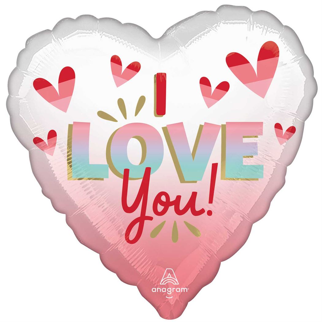 17"/ 43cm I LOVE YOU DIFFUSED OMBRE HEART SHAPE FOIL BALLOON