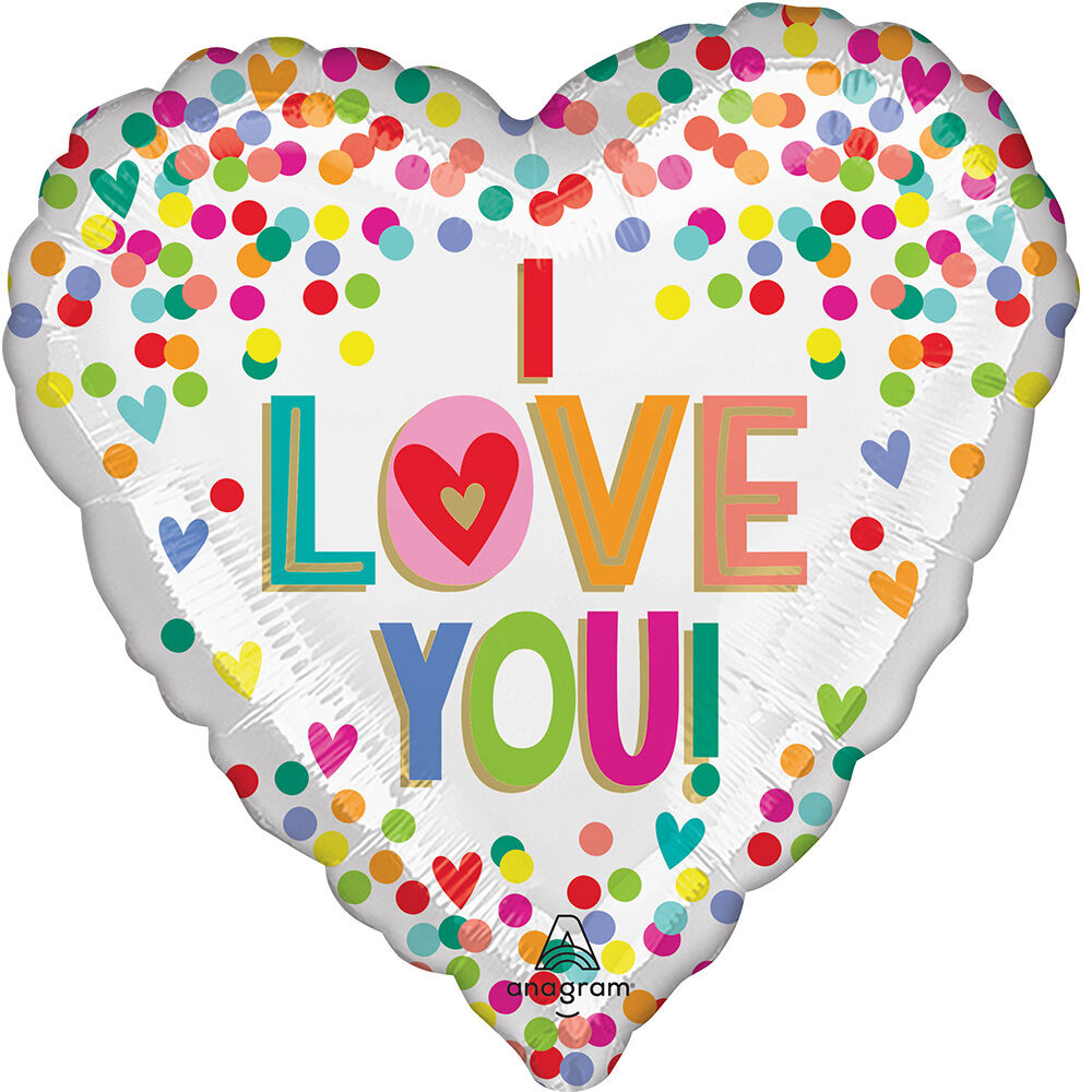17"/ 43cm I LOVE YOU RAINBOW DOTS HEART SHAPE FOIL BALLOON