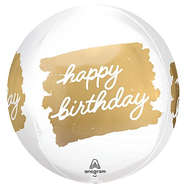 16"/ 41cm HAPPY BIRTHDAY GOLD ON WHITE ORBZ FOIL BALLOON