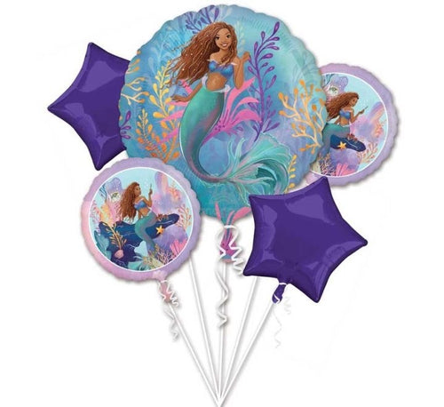 LITTLE MERMAID LIVE ACTION 5 PIECE FOIL BALLON BOUQUET (1x28", 4x18"/ 1x71cm, 4x46cm)