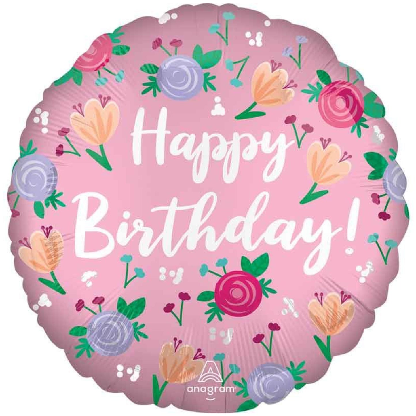18"/ 46cm SATIN HAPPY BIRTHDAY PEONY ROUND FOIL BALLOON