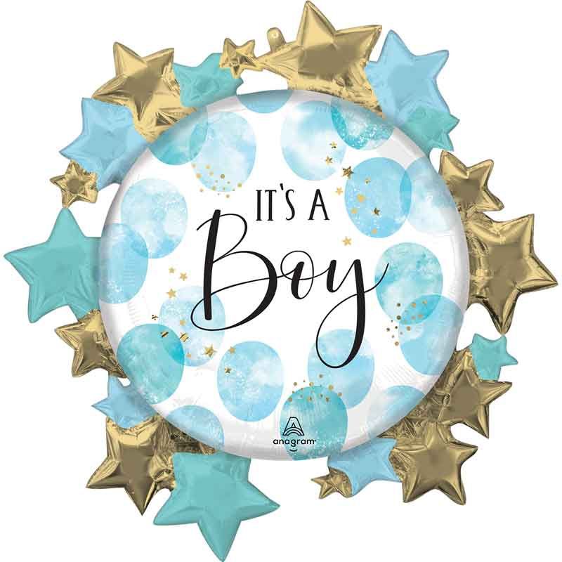 30"/ 76cm BABY BOY WATERCOLOR SUPERSHAPE FOIL BALLOON