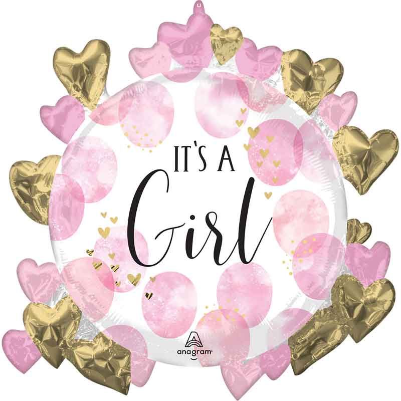 26"/ 66cm BABY GIRL PINK WATERCOLOR SUPERSHAPE FOIL BALLOON