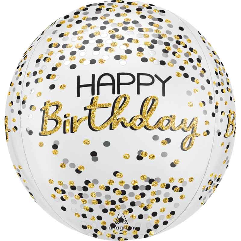 16"/ 41cm BLACK SILVER GOLD BIRTHDAY ORBZ FOIL BALLOON