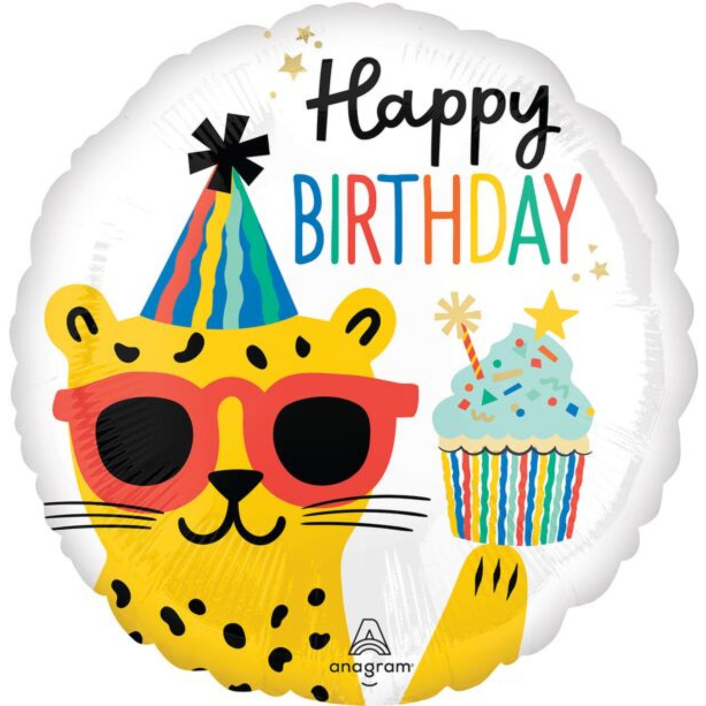 18"/ 46cm HAPPY BIRTHDAY PARTY ANIMAL CHEETAH ROUND FOIL BALLOON