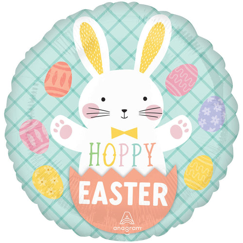 18"/ 46cm HOPPY EASTER BUNNY & EGGS ROUND FOIL BALLOON