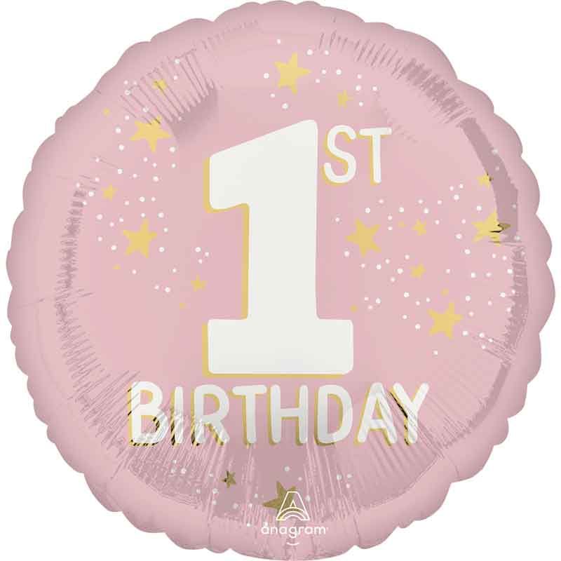18"/ 46cm PINK 1ST BIRTHDAY ROUND FOIL BALLOON