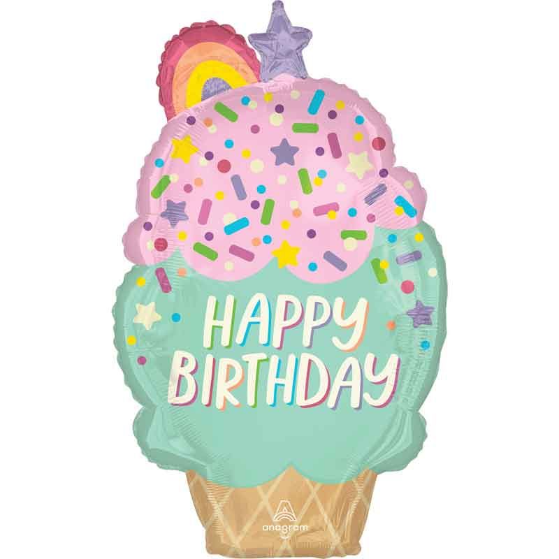 30"/ 76cm ICE CREAM HAPPY BIRTHDAY SUPERSHAPE FOIL BALLOON