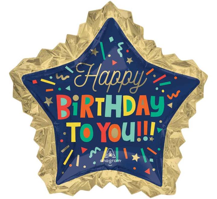 34"/ 86cm BRIGHT BIRTHDAY BLOCKS GIANT STAR SHAPE FOIL BALLOON
