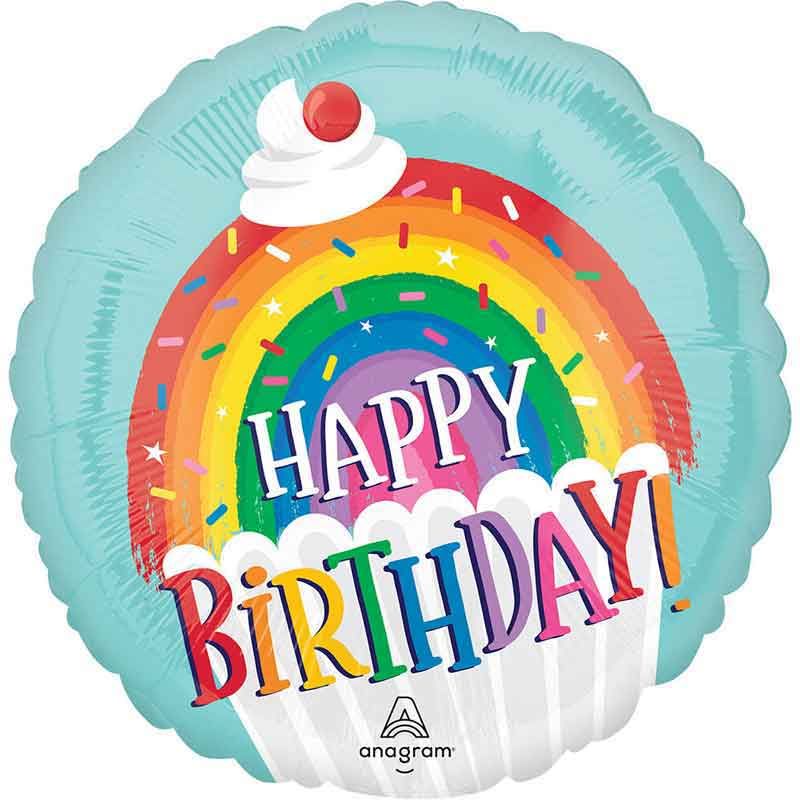 18"/ 46cm HAPPY BIRTHDAY RAINBOW CUPCAKE ROUND FOIL BALLOON