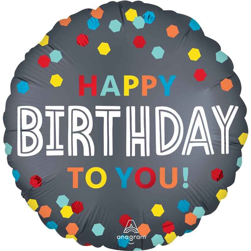 18"/ 46cm SATIN CONFETTI BURST BIRTHDAY ROUND FOIL BALLOON