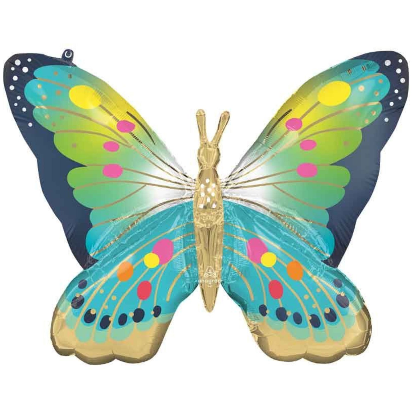 30"/ 76cm VIBRANT BLUE SATIN BUTTERFLY FLUTTERS SUPERSHAPE FOIL BALLOON