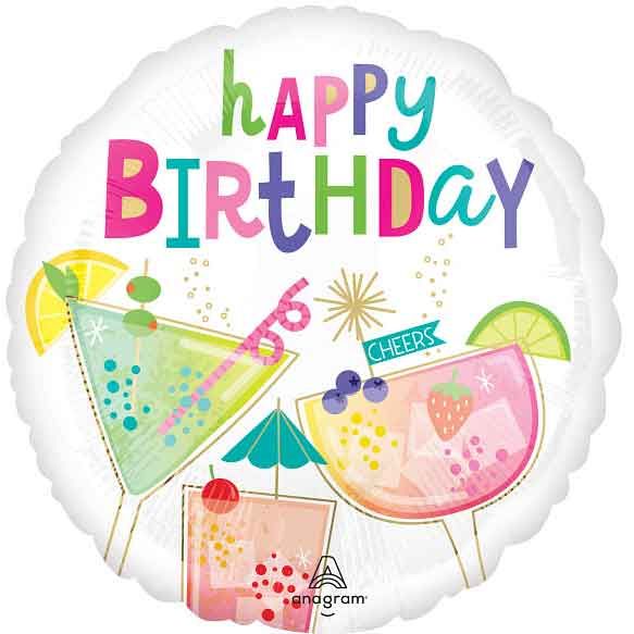 18"/ 46cm COCKTAIL SURPRISE BIRTHDAY ROUND FOIL BALLOON