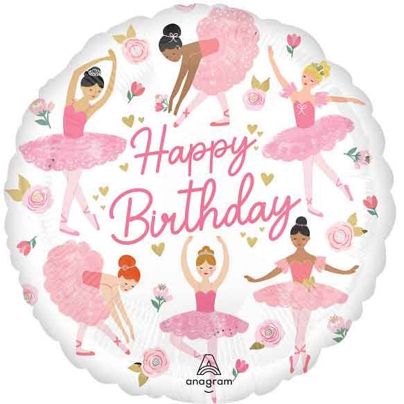 18"/ 46cm  BALLERINA GIRL BIRTHDAY ROUND FOIL BALLOON