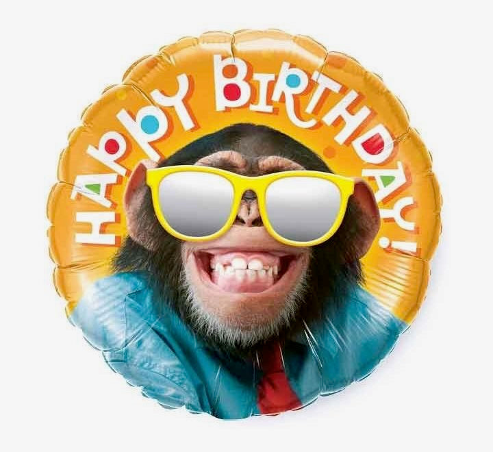 18"/ 46cm HAPPY BIRTHDAY! SMILING CHIMP ROUND FOIL BALLOON