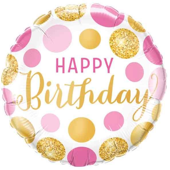 18"/ 46cm PINK AND GOLD BIRTHDAY ROUND FOIL BALLOON