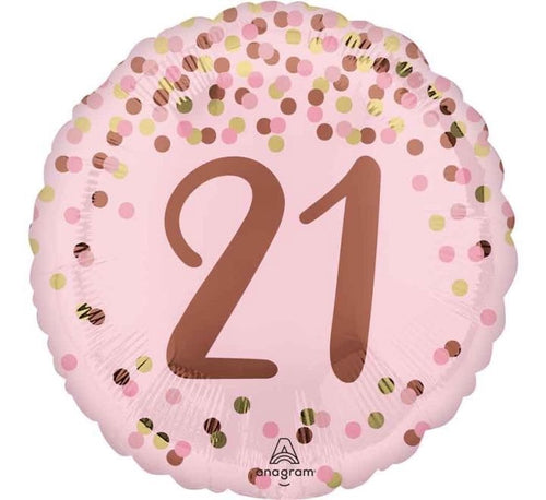 18"/ 46cm PRETTY PINK "21" ROUND FOIL BALLOON