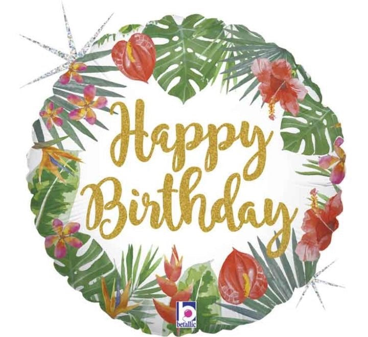 18"/ 46cm HAPPY BIRTHDAY TROPICAL ROUND FOIL BALLOON