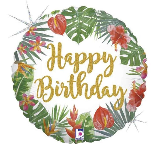 18"/ 46cm HAPPY BIRTHDAY TROPICAL ROUND FOIL BALLOON