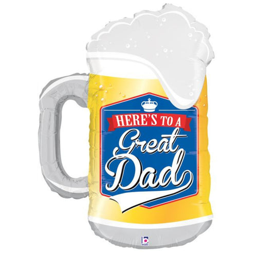 34"/ 86cm GREAT DAD BEER MUG SUPERSHAPE FOIL BALLOON