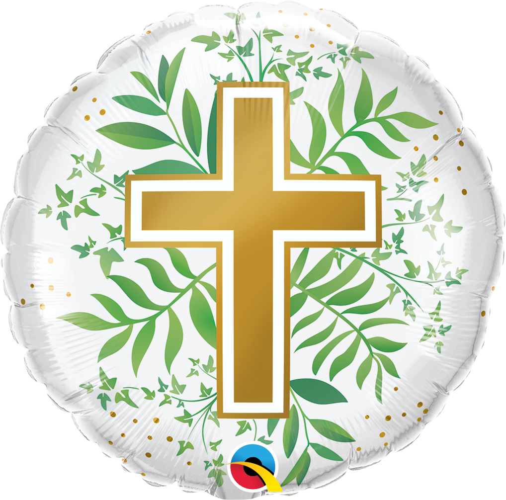 18"/ 46cm GOLD CROSS & GREENERY ROUND FOIL BALLOON