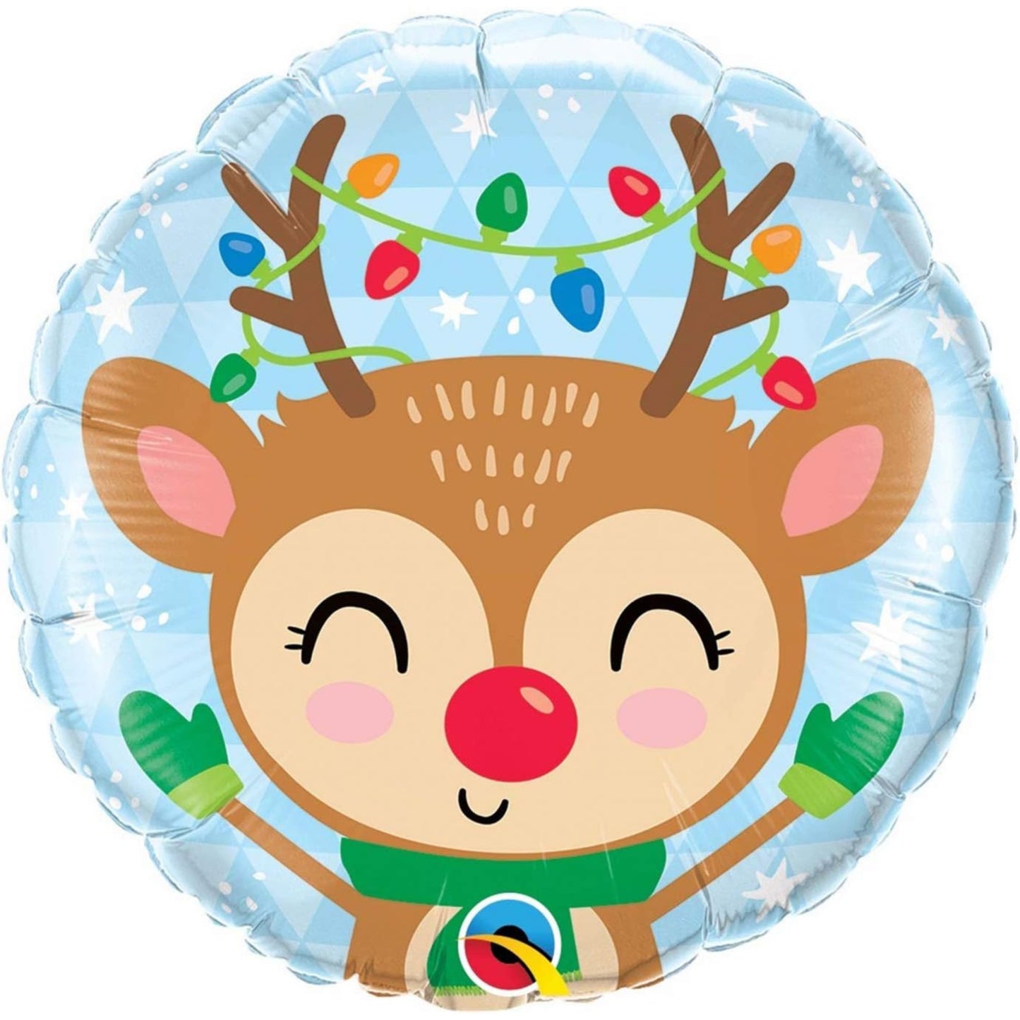 18"/ 46cm REINDEER & COLOURED LIGHTS ROUND FOIL BALLOON
